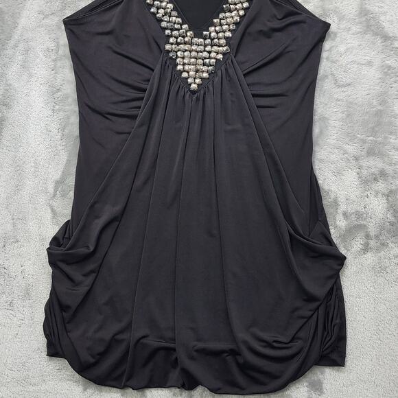 Vintage Y2K Wet Seal Top Womens M Black Studded V-Neck Drape Front Tank Biker - Picture 2 of 10